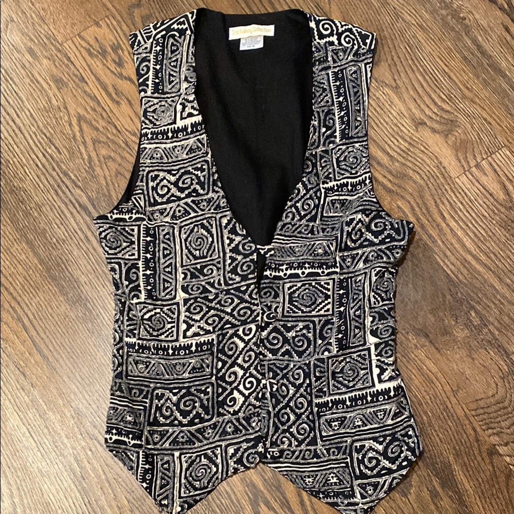 Vintage Black White Beige Beaded Patterned Women's Vest